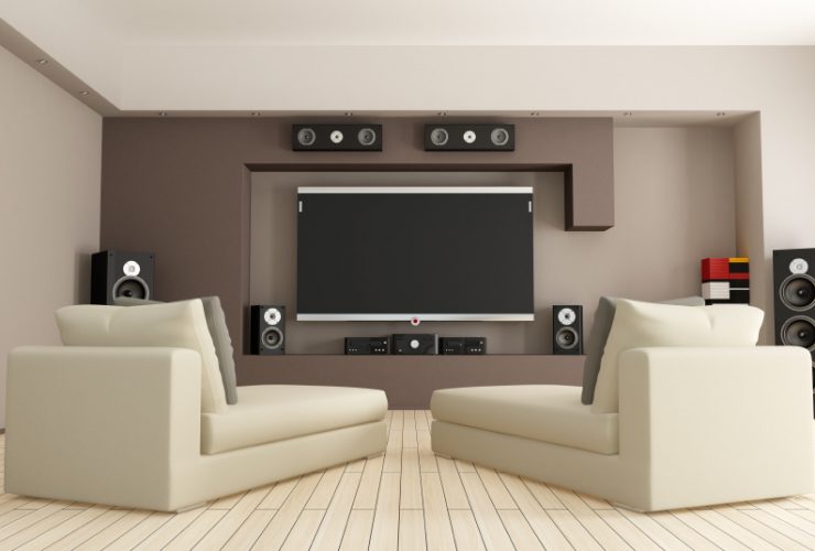 elegant living room with home theatre system - rendering